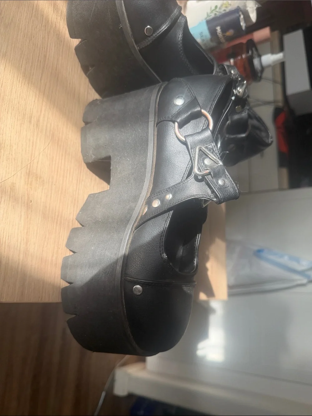 Black Platform Mary Jane Shoes with Buckle Straps